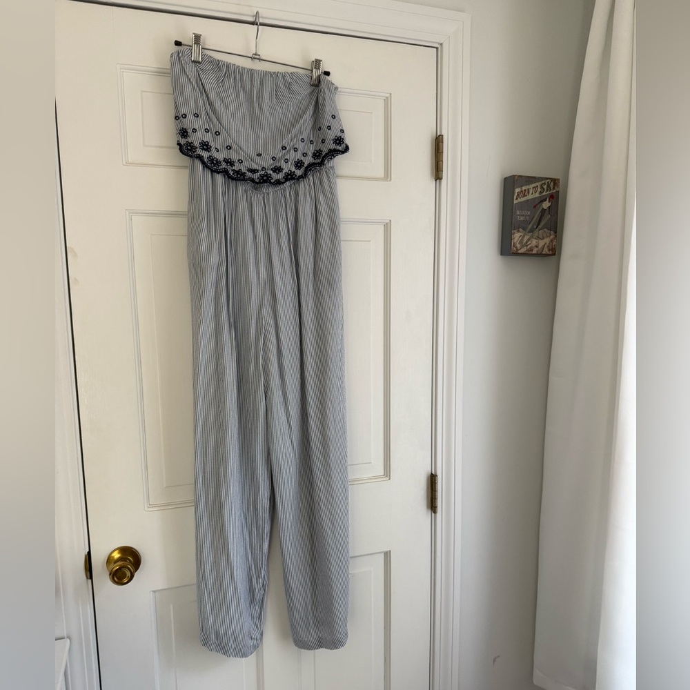 Striped Sleeveless Jumpsuit with Embroidered Details